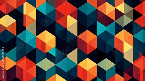 an abstract geometric pattern featuring a series of three-dimensional cubes. The cubes are arranged in a repeating pattern, creating an optical illusion of depth