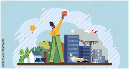 Climate change. Save the planet. Vector illustration Global warming necessitates urgent actions to safeguard planet Climate change affects us all, but we cmake difference Earth pollution demands