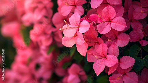 a cluster of vibrant pink bougainvillea flowers. The flowers are densely packed, creating a lush and colorful display. The petals are a rich pink color, with some variations in shade