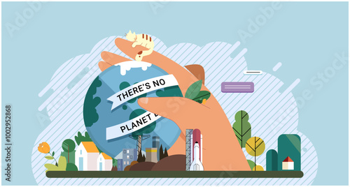 Climate change. Save the planet. Vector illustration Combatting climate change requires collective efforts and innovative solutions Earth pollution adversely impacts ecosystems, wildlife, and humans