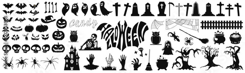 Halloween Silhouette Vector Pack illustrations. Spooky drawings, vector tombs and pumpkins