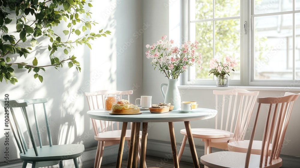 An inviting breakfast area with Scandinavian simplicity An inviting breakfast area with Scandinavian simplicity