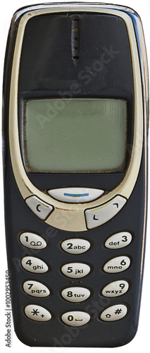 Old cell phone with white isolated background.
