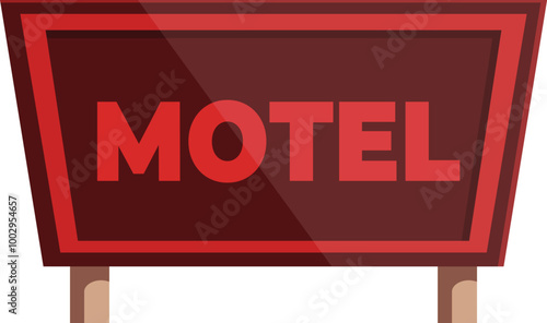 Red motel sign standing on two wooden posts is inviting travelers to rest