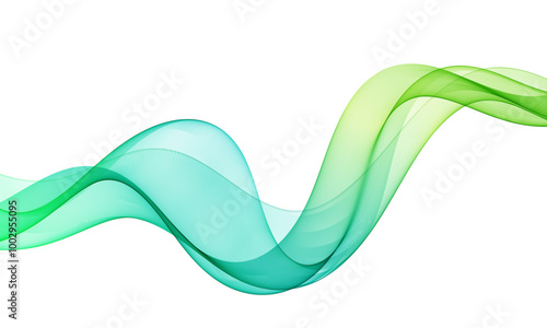 Stream of wavy green transparent lines. Abstract transparent wave.