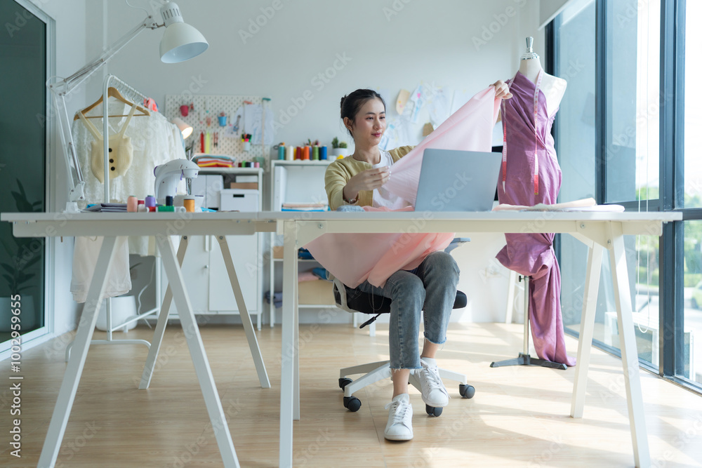 Obraz premium Asian fashion designer working on new clothes collection