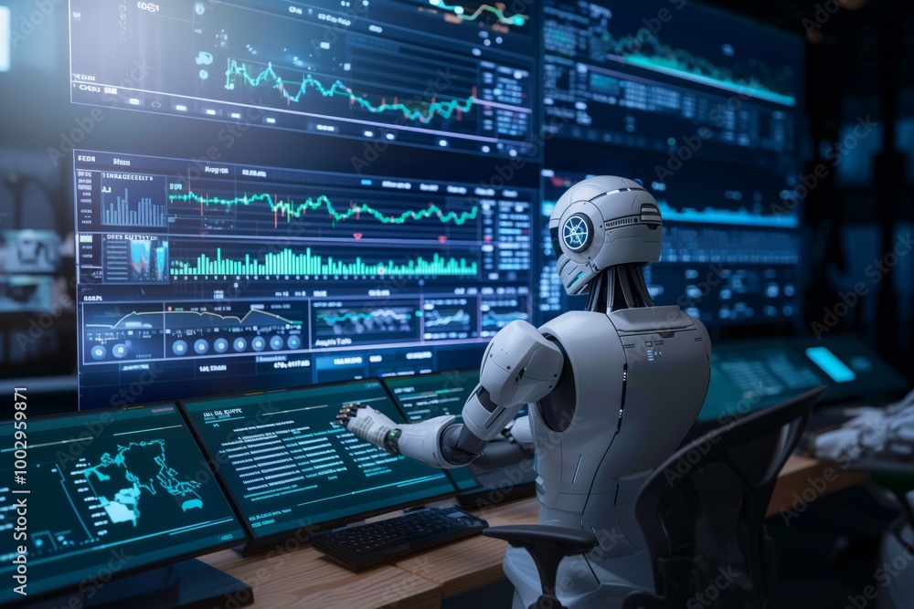 A robot with a face on a computer screen A robot with a face on a computer screen