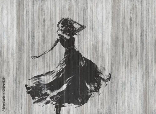 Obraz Beautifil woman dancing. Modern illustration for wallpapaer, mural, poster.