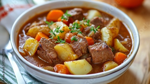 This is a hearty Irish stew made with slow-cooked lamb, potatoes, and vegetables.