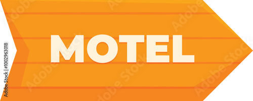 Orange motel sign pointing to the right with white text on a white background