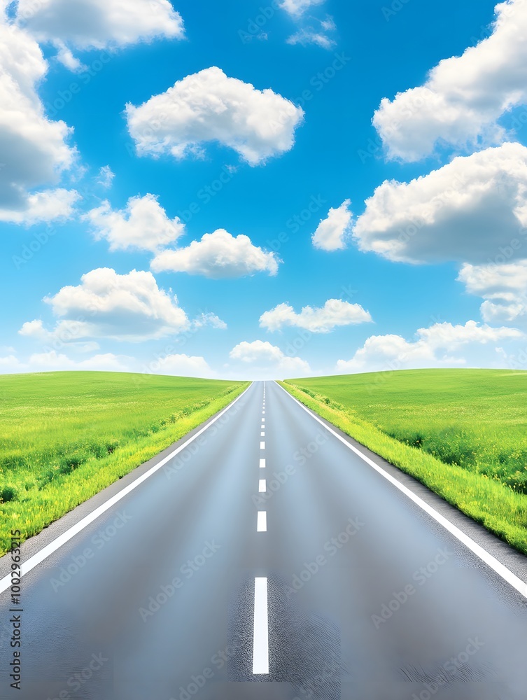 Clear Highway Under Bright Sky with Empty Billboard Clear Highway Under Bright Sky with Empty Billboard