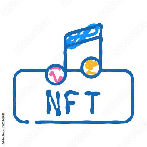 nft and music doodle icon sketch vector. nft and music sign. isolated symbol illustration