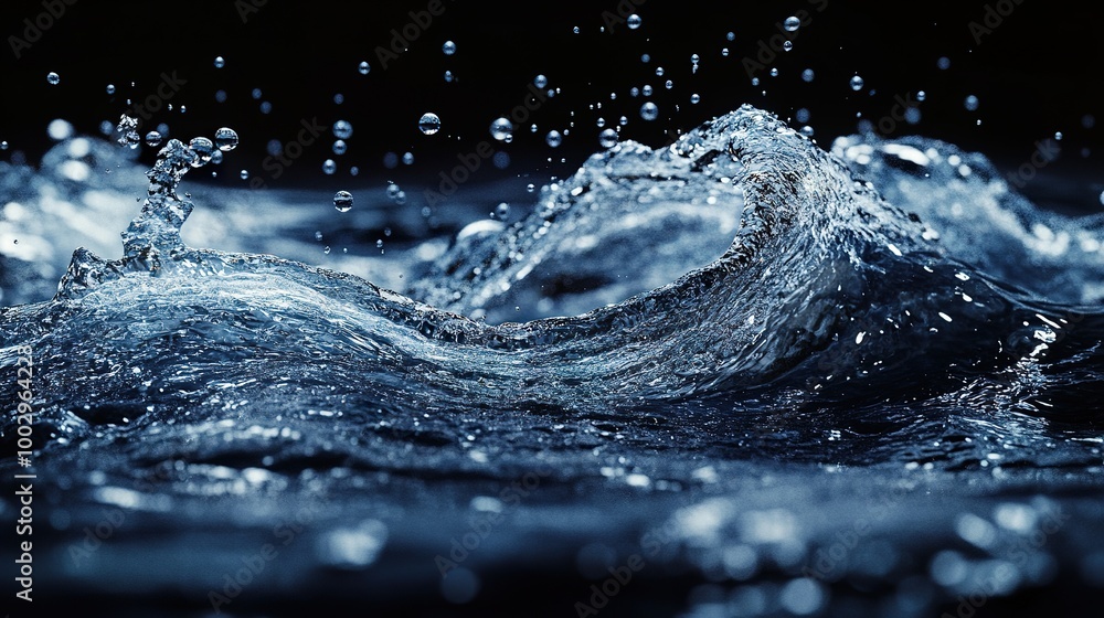 Water Wave with Suspended Bubbles on Dark Background Water Wave with Suspended Bubbles on Dark Background