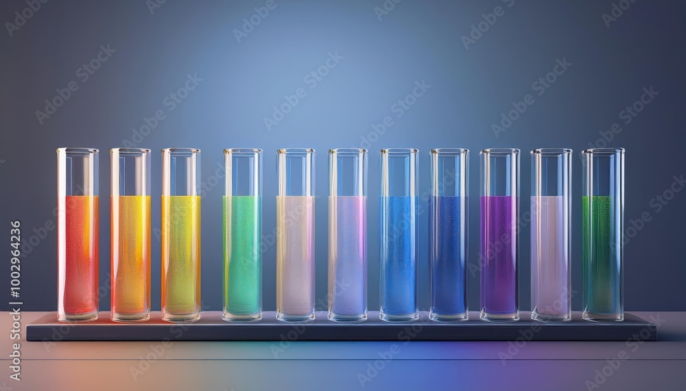 Colorful test tubes with liquids in gradient. Colorful test tubes with liquids in gradient.