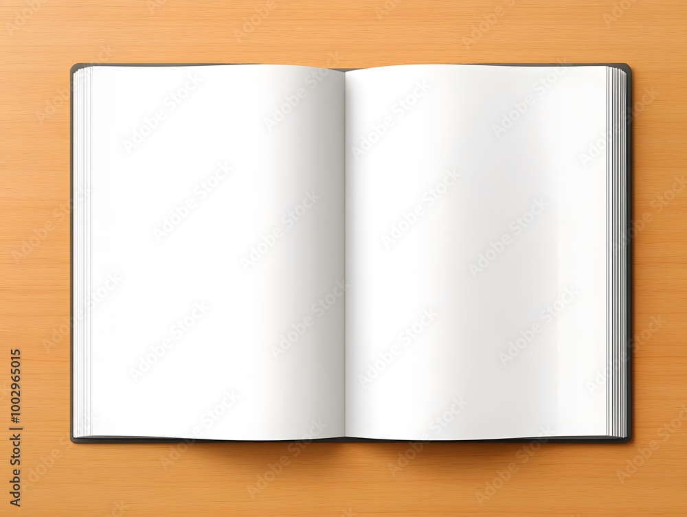 Open Blank Brochure Mockup on Wood Surface Open Blank Brochure Mockup on Wood Surface