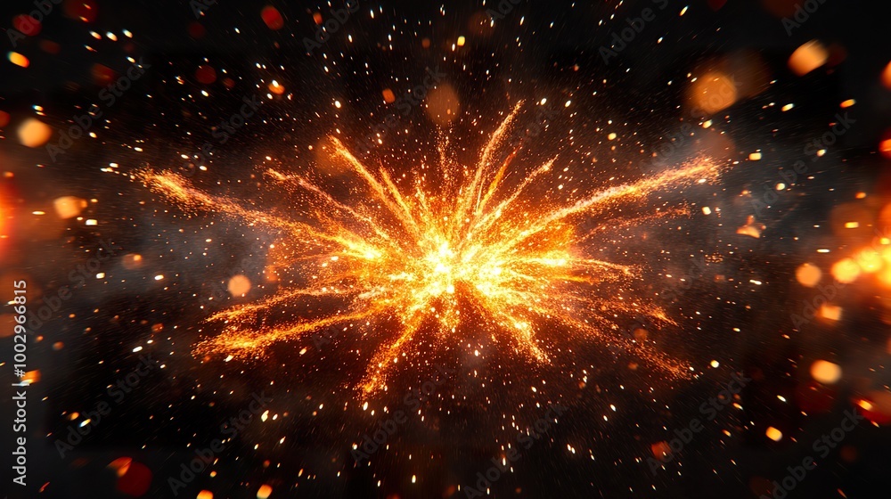 Fototapeta premium Intricate Fireworks Explosion with Varied Colors Isolated on Dark Background