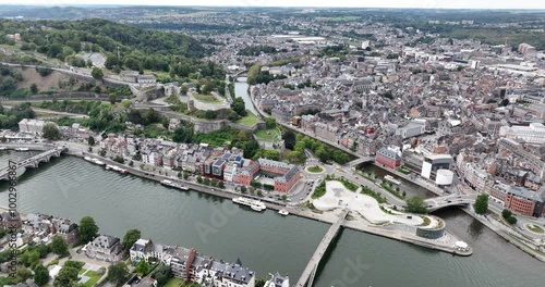 Citadel of Namur above the Sambre river historic ladnmark in Namur, Belgium, city view. Monument. photo