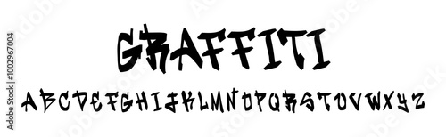 Gothic alphabet in graffiti style. Hand drawn monochrome letters in the musical style of punk and rock.