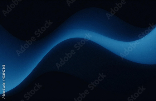 Abstract blue colors gradient wave on black background, grainy texture effect, copy space
