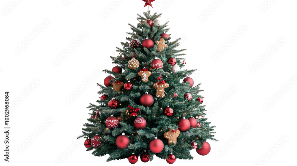 A large Christmas tree with many red and gold ornaments. on transparent background png A large Christmas tree with many red and gold ornaments. on transparent background png