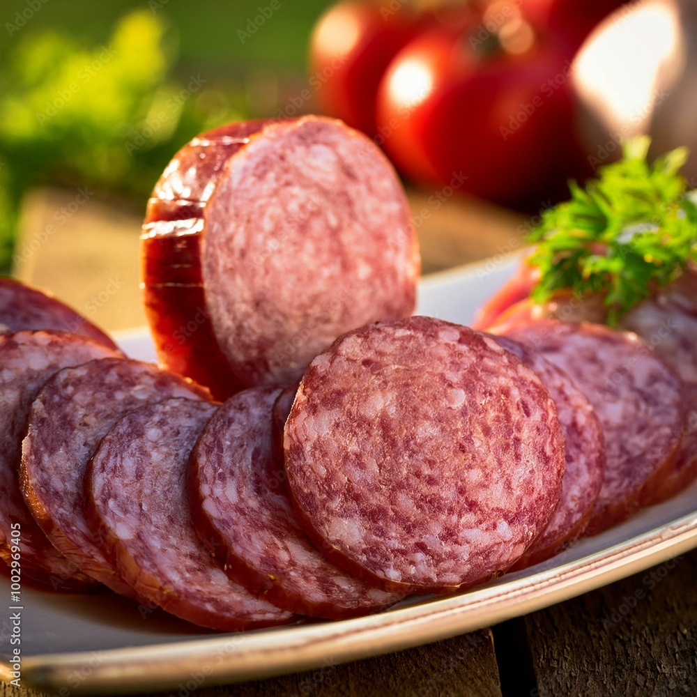 sausage salami condiment meat background garden sausage salami condiment meat background garden