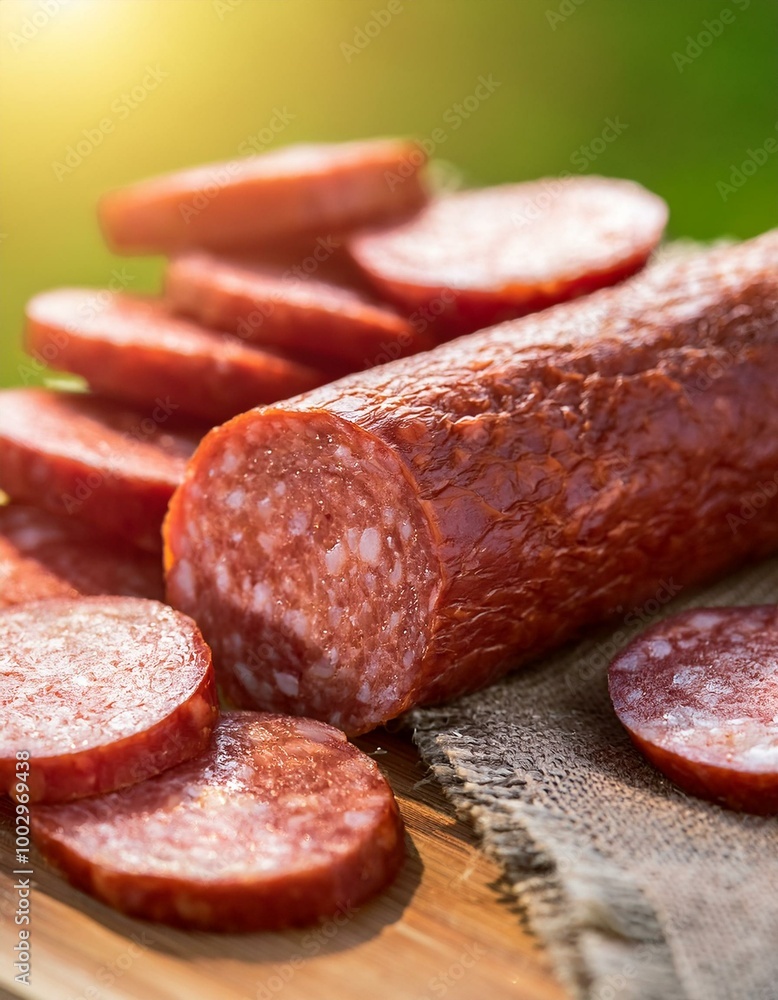 sausage salami condiment meat background garden sausage salami condiment meat background garden