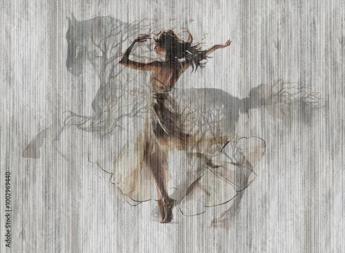 Fototapeta samoprzylepna Beautiful woman dancing like amazing horse. Illustration can be used as wallpaper, poster, decoration