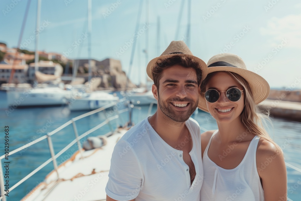 A man and woman are smiling and walking on a pier A man and woman are smiling and walking on a pier