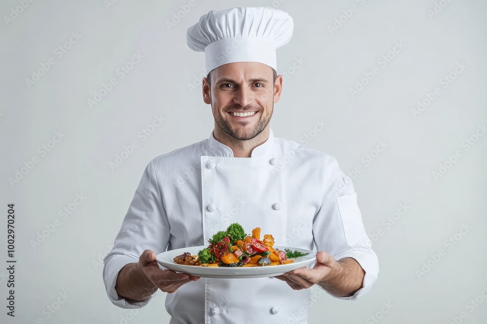 Smiling Chef Presenting a Delicious Dish Smiling Chef Presenting a Delicious Dish
