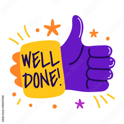 Well done sticker in flat style 
