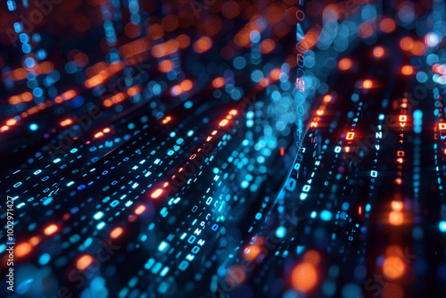 Wallpaper Mural Close-up of a 3D binary code stream transforming into a protective barrier around sensitive data Torontodigital.ca