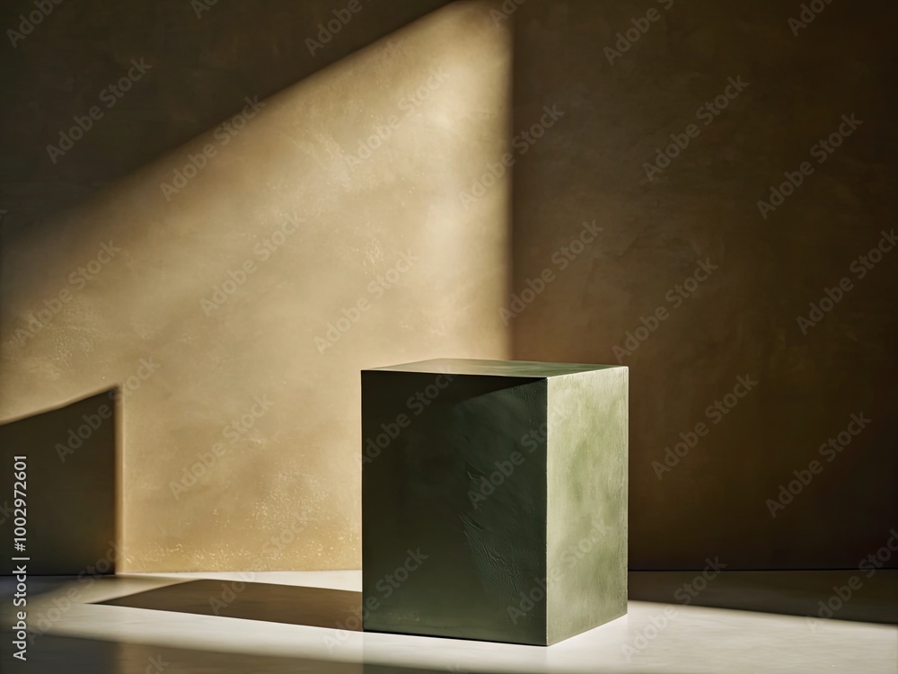 Minimalist green cube in soft natural light. Minimalist green cube in soft natural light.