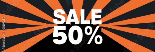 Halloween Sale Banner - 50% Discount Promotion Bold Orange Black Rays Seasonal Advertising