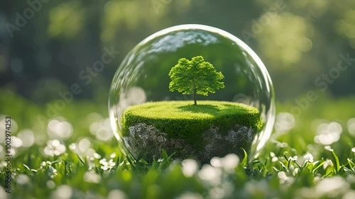 earth globe in nature with green energy and ecological enviornmental concept generative ai, earth globe rotating animation, seamless looping photo