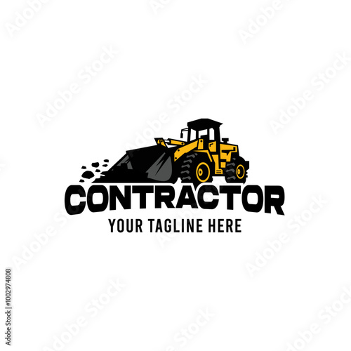 Logo for the building services industry, contractor, bulldozer machine symbol