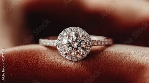 Elegant Diamond Engagement Ring on Soft Fabric