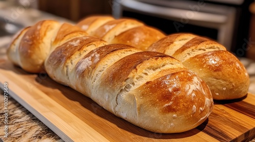 Freshly Baked Artisan Bread on Wooden Board