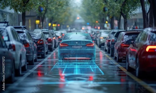 Smart LPR camera parking system solutions are visualized, showing automated number plate recognition for barrier-free parking lot management, Generative AI