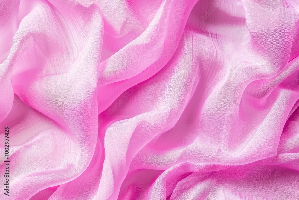 Obraz premium Soft pink fabric with delicate folds. Close-up of textured, flowing textile material.