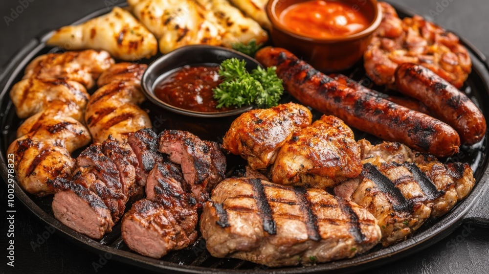 Grilled Sizzling Meat Platter for Summer Barbecue Grilled Sizzling Meat Platter for Summer Barbecue