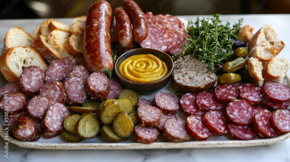 Savory Charcuterie Platter with Sausages and Breads Savory Charcuterie Platter with Sausages and Breads