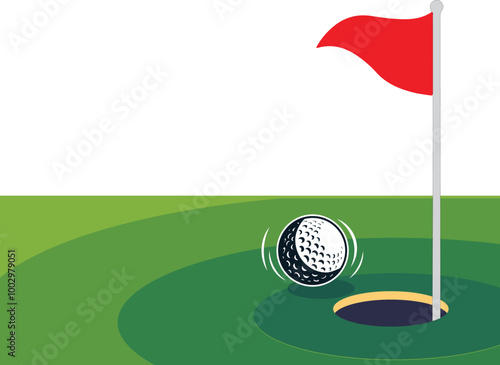 golf hole with red flag on green grass. Isolated on white background. Golf sign vector