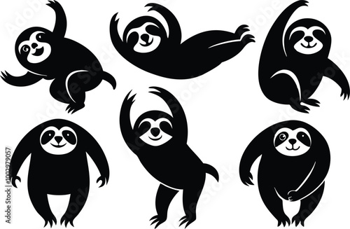 Cartoon vector black sloths silhouette clipart photo