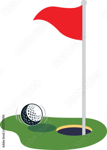 golf hole with red flag on green grass. Isolated on white background. Golf sign vector
