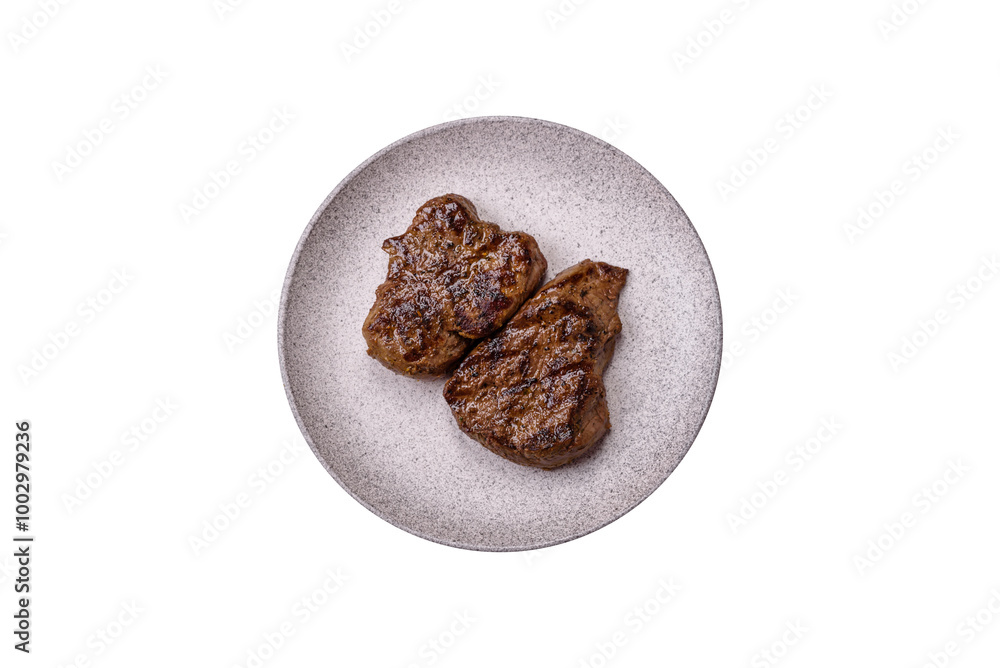 Juicy beef steak grilled with salt, spices and herbs Juicy beef steak grilled with salt, spices and herbs