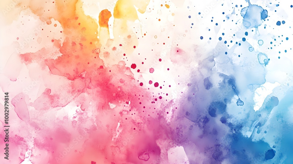 Obraz premium an abstract watercolor painting with a blend of vibrant colors. On the left side, there are shades of red, pink, and orange, which gradually transition into purples and blues towards the right side.