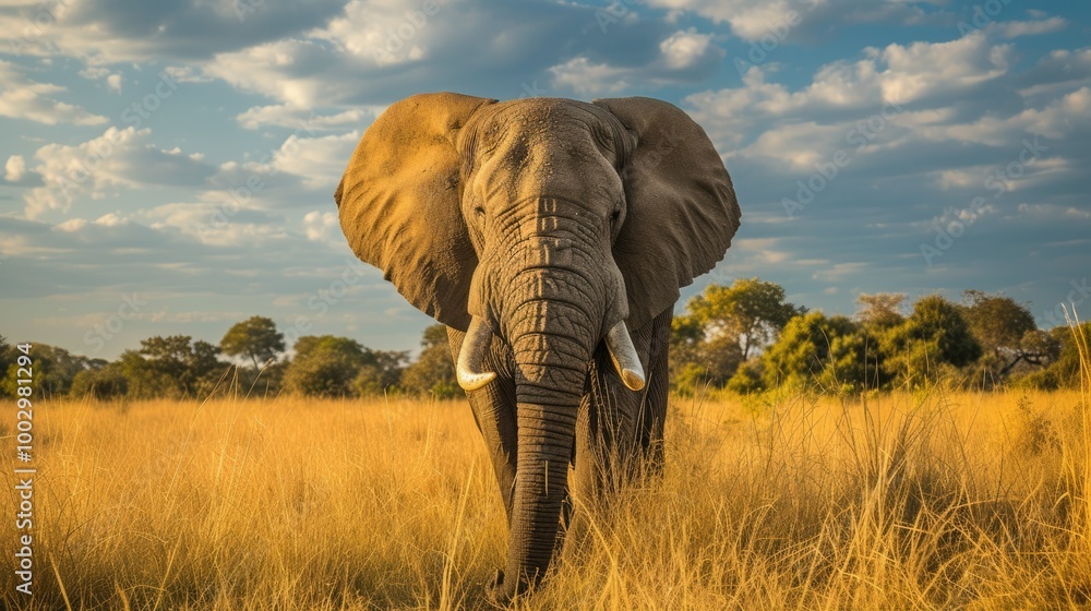 Fototapeta premium Elephant in a natural environment with vibrant colors. backgrounds of amazing animals in their natural habitat