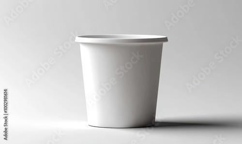 Blank bucket for popcorn, chicken wings or legs white mockup isolated on white background. Empty pail fastfood , paper hen bucketful design, food boxes rendering, Realistic 3d  mock, Generative AI photo