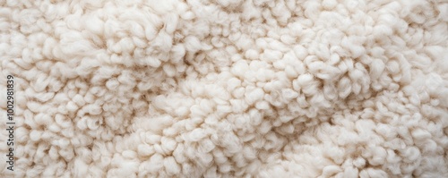 Soft, fluffy texture of white wool fabric on a neutral background.