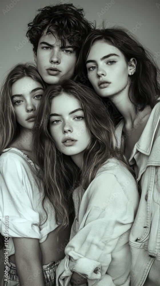 Obraz premium A group of four young adults pose for a portrait